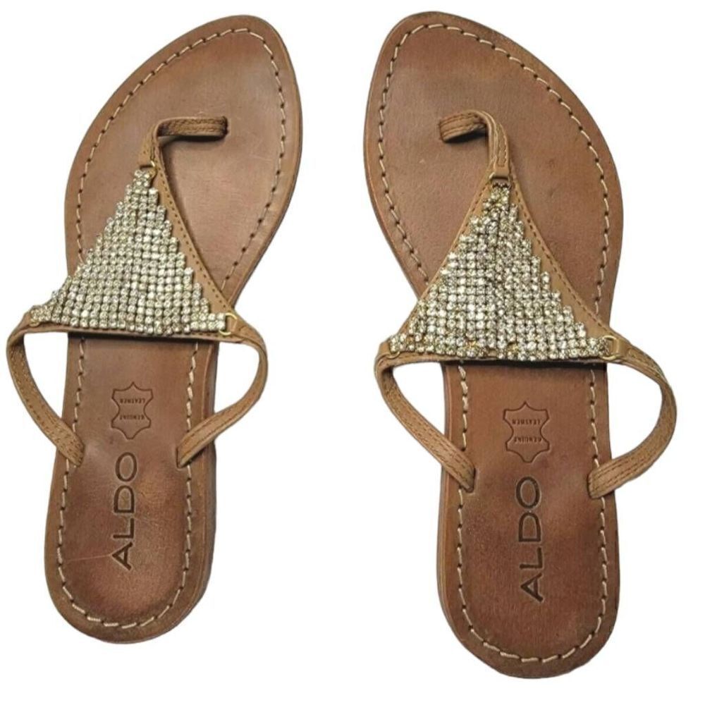 Aldo Womens Sandle 36/6 Rhinestone FlipFlop Bling Wedding Summer Leather